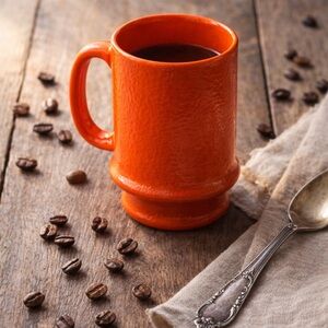 Vintage, Tall, Textured Milk Glass, Coffee Mug, Mottled Orange by Hazel Atlas
